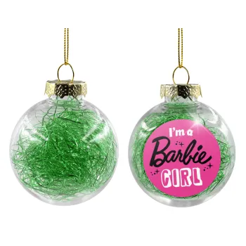 I'm Barbie girl, Transparent Christmas tree ball ornament with green filling 8cm