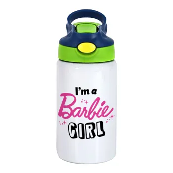 I'm Barbie girl, Παιδικό παγούρι θερμό, ανοξείδωτο, με καλαμάκι ασφαλείας, πράσινο/μπλε (350ml)