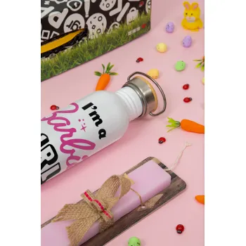 I'm Barbie girl, Πασχαλινή Λαμπάδα με παγούρι μεταλλικό (620ml, stainless steel) & κερί αρωματικό πλακέ (30cm) (ΡΟΖ)