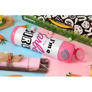 I'm Barbie girl, Πασχαλινή Λαμπάδα με Παιδικό παγούρι θερμό, ανοξείδωτο, με καλαμάκι ασφαλείας, ΡΟΖ (500ml)