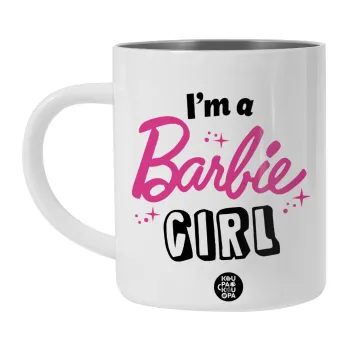 I'm Barbie girl, Λευκή Ανοξείδωτη Μεταλλική Κούπα 450ml - Διπλού Τοιχώματος 