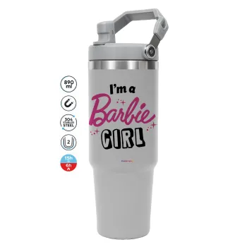 I'm Barbie girl, ΓΚΡΙ χρώματος Θερμός Ανοξείδωτο 890ml (30oz) με χερούλι