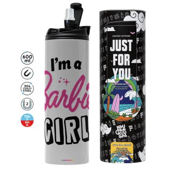 I'm Barbie girl, Tumbler ποτήρι θερμό ΓΚΡΙ από ανοξείδωτο ατσάλι 600ml