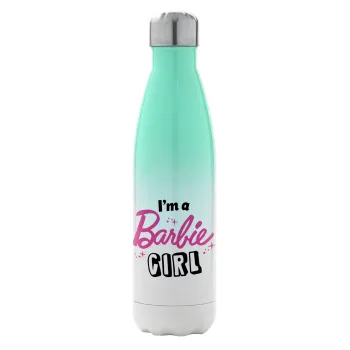 I'm Barbie girl, Metal mug thermos Green/White (Stainless steel), double wall, 500ml