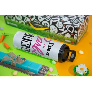 I'm Barbie girl, Πασχαλινή Λαμπάδα με Travel Tumbler θερμό με διπλό καπάκι (600ml, BPA free) & κερί αρωματικό πλακέ (30cm) (ΤΙΡΚΟΥΑΖ)