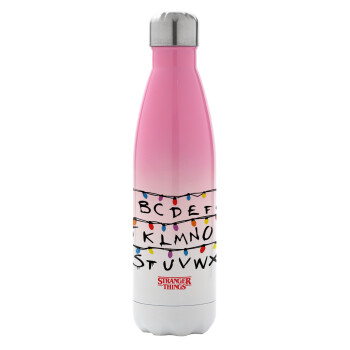 Stranger Things ABC, Metal mug thermos Pink/White (Stainless steel), double wall, 500ml