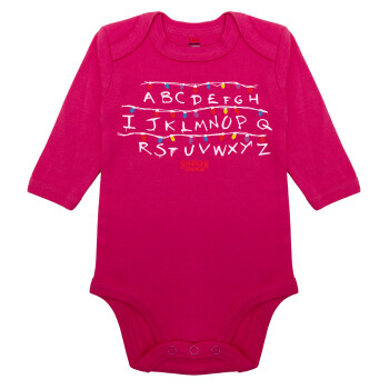 Stranger Things ABC, Μακρυμάνικο βρεφικό φορμάκι, 0-18 μηνών, ΡΟΖ, 100% Organic Cotton