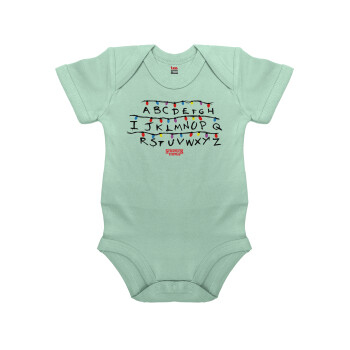Stranger Things ABC, Βρεφικό φορμάκι μωρού, 0-18 μηνών, mint (Μέντα), 100% Organic Cotton, κοντομάνικο