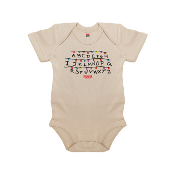 Stranger Things ABC, Βρεφικό φορμάκι μωρού, 0-18 μηνών, Natural (Εκρού), 100% Organic Cotton, κοντομάνικο