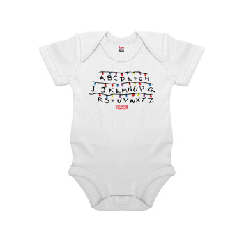 Stranger Things ABC, Βρεφικό φορμάκι μωρού, 0-24 μηνών, ΛΕΥΚΟ, 100% Organic Cotton, κοντομάνικο