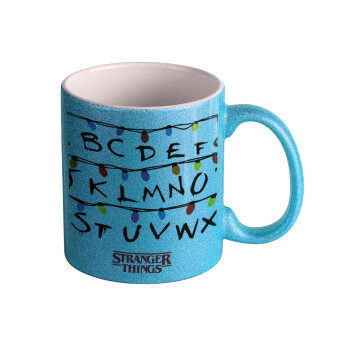 Stranger Things ABC, Κούπα Σιέλ Glitter που γυαλίζει, κεραμική, 330ml