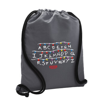 Stranger Things ABC, Backpack pouch GYMBAG GREY, with pocket (40x48cm) & thick cords