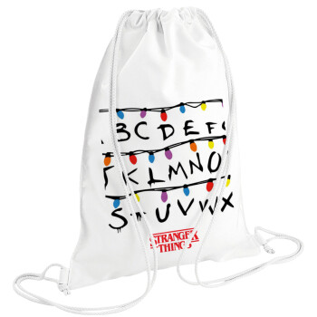 Stranger Things ABC, Τσάντα πλάτης πουγκί GYMBAG λευκή (28x40cm)