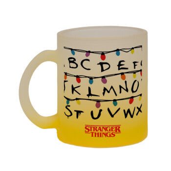 Stranger Things ABC, Κούπα γυάλινη δίχρωμη με βάση το κίτρινο ματ, 330ml