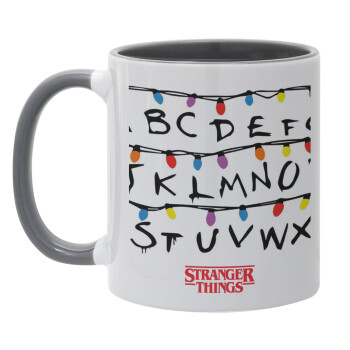 Stranger Things ABC, Κούπα χρωματιστή γκρι, κεραμική, 330ml