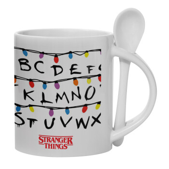 Stranger Things ABC, Ceramic coffee mug with Spoon, 330ml (1pcs)