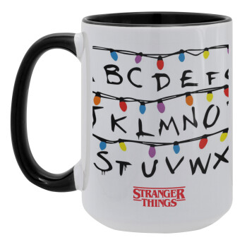 Stranger Things ABC, Κούπα Mega 15oz, κεραμική Μαύρη, 450ml