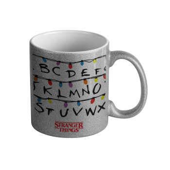 Stranger Things ABC, Κούπα Ασημένια Glitter που γυαλίζει, κεραμική, 330ml