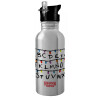 Water bottle Silver with straw, stainless steel 600ml