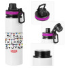 Metallic water bottle with safety lid, 850ml aluminum