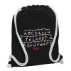 Backpack pouch GYMBAG Black, with pocket (40x48cm) & thick white cords