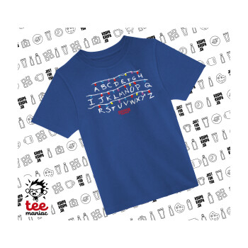 Stranger Things ABC, Παιδικό T-Shirt ΜΠΛΕ από 100% βαμβάκι, για κάθε μέρα. Vegan & OEKO-TEX πιστοποιημένο.
