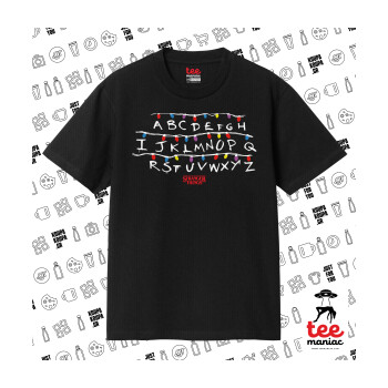 Stranger Things ABC, Κλασικό T-Shirt, διπλής ραφής, χωρίς πλευρικές ραφές ΜΑΥΡΟ από 100% βαμβάκι. Vegan & OEKO-TEX πιστοποιημένο.