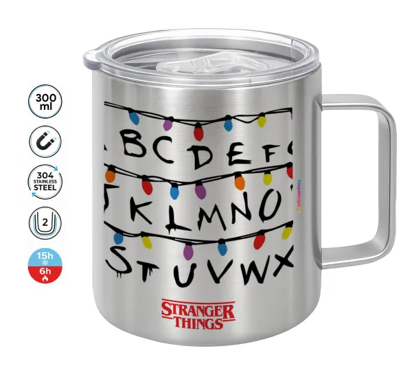 Stranger Things ABC — Double-walled stainless steel mug 300ml with temperature-retaining lid