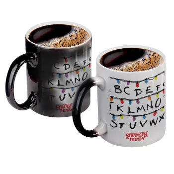 Stranger Things ABC, Color changing magic Mug, ceramic, 330ml when adding hot liquid inside, the black colour desappears (1 pcs)