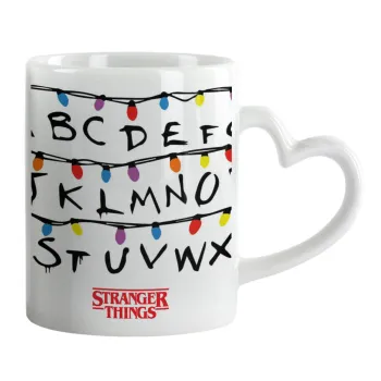 Stranger Things ABC, Κούπα καρδιά χερούλι λευκή, κεραμική, 330ml