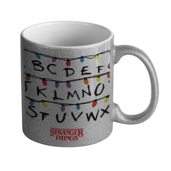 Stranger Things ABC, Κούπα Ασημένια Glitter που γυαλίζει, κεραμική, 330ml
