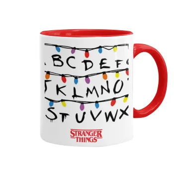 Stranger Things ABC, Κούπα χρωματιστή κόκκινη, κεραμική, 330ml