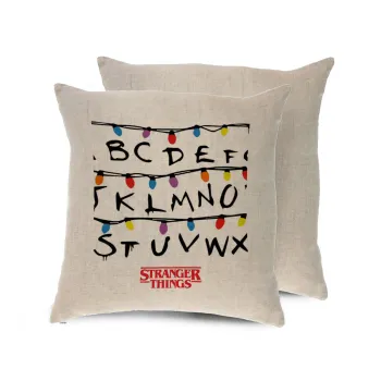 Stranger Things ABC, Μαξιλάρι καναπέ ΛΙΝΟ 40x40cm περιέχεται το  γέμισμα
