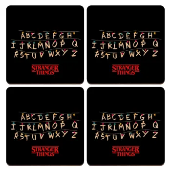 Stranger Things ABC, ΣΕΤ x4 Σουβέρ ξύλινα τετράγωνα plywood (9cm)