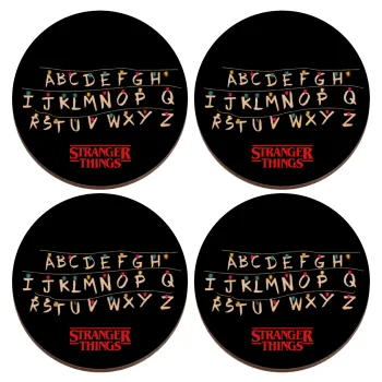 Stranger Things ABC, ΣΕΤ x4 Σουβέρ ξύλινα στρογγυλά plywood (9cm)