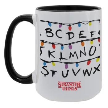 Stranger Things ABC, Κούπα Mega 15oz, κεραμική Μαύρη, 450ml