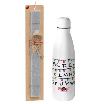 Stranger Things ABC, Easter Set, metallic stainless thermos bottle (500ml) & scented flat Easter candle (30cm) (GRAY)