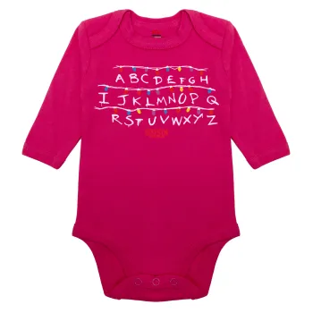 Stranger Things ABC, Μακρυμάνικο βρεφικό φορμάκι, 0-18 μηνών, ΡΟΖ, 100% Organic Cotton
