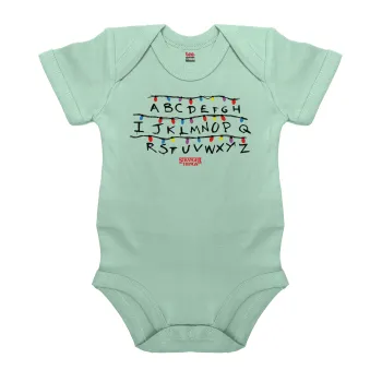 Stranger Things ABC, Βρεφικό φορμάκι μωρού, 0-18 μηνών, mint (Μέντα), 100% Organic Cotton, κοντομάνικο