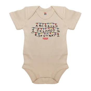 Stranger Things ABC, Βρεφικό φορμάκι μωρού, 0-18 μηνών, Natural (Εκρού), 100% Organic Cotton, κοντομάνικο