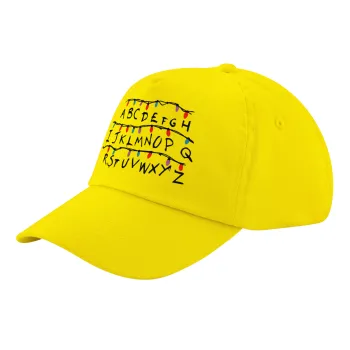 Stranger Things ABC, Καπέλο παιδικό Baseball, 100% Βαμβακερό Twill, Κίτρινο (ΒΑΜΒΑΚΕΡΟ, ΠΑΙΔΙΚΟ, UNISEX, ONE SIZE)