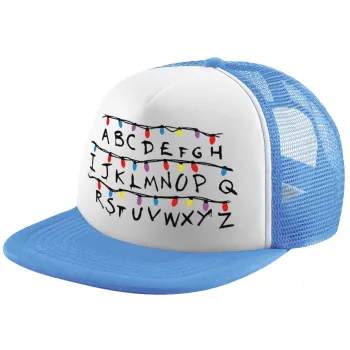 Stranger Things ABC, Child's Soft Trucker Hat with Blue/White Mesh (POLYESTER, CHILD, ONE SIZE)