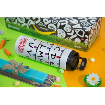 Stranger Things ABC, Πασχαλινή Λαμπάδα με Travel Tumbler θερμό με διπλό καπάκι (600ml, BPA free) & κερί αρωματικό πλακέ (30cm) (ΤΙΡΚΟΥΑΖ)