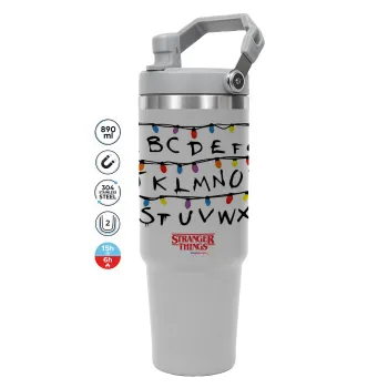 Stranger Things ABC, GREY color, 890ml (30oz) stainless Steel Tumbler with Handle