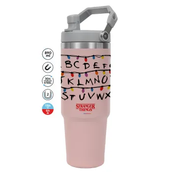 Stranger Things ABC, Pink color, 890ml (30oz) stainless Steel Tumbler with Handle