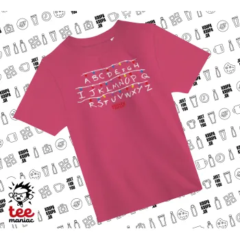 Stranger Things ABC, ΡΟΖ παιδικό T-Shirt από 100% βαμβάκι, για κάθε μέρα. Vegan & OEKO-TEX πιστοποιημένο.