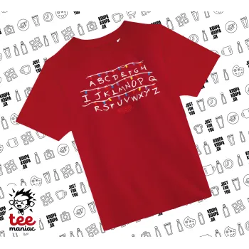 Stranger Things ABC, Άνετο παιδικό T-Shirt ΚΟΚΚΙΝΟ από 100% βαμβάκι, για κάθε μέρα. Vegan & OEKO-TEX πιστοποιημένο.