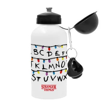 Stranger Things ABC, Metal water bottle, White, aluminum 500ml