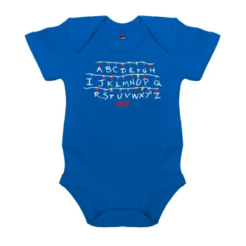 Stranger Things ABC, Βρεφικό φορμάκι μωρού, Μπλε Κοβαλτίου, 100% Organic Cotton, κοντομάνικο