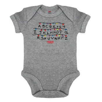 Stranger Things ABC, Βρεφικό φορμάκι μωρού, 0-18 μηνών, ΓΚΡΙ ΜΕΛΑΝΖΕ, 100% Organic Cotton, κοντομάνικο